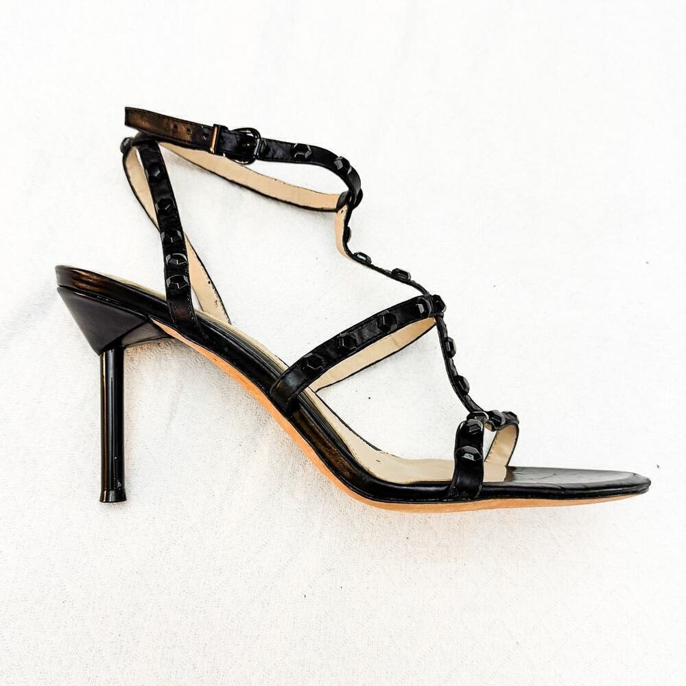 Carolinna Espinosa Axel Black Studded Open Toe Caged Heel Sandal Size 10